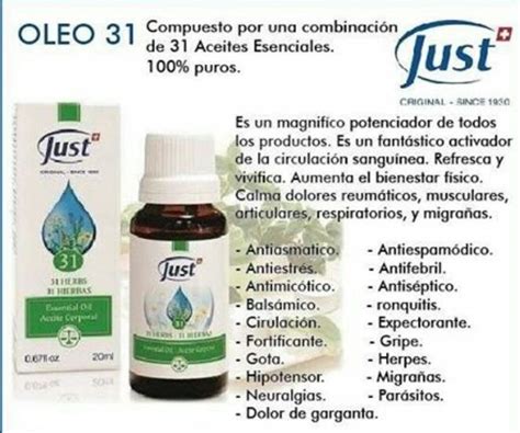 óleo 31 hipertensión  A continuación describir las gran cantidad de usos y propiedades del Oleo 31 de Just para combatir los síntomas mas comunes de malestar físico y emocional